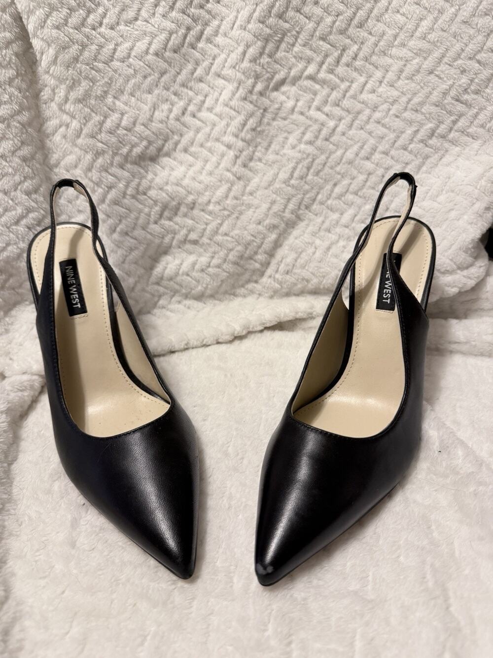 Nine West Feather Pump Women's Black Pointy Toe Slingback Heel Sandals - 8.5